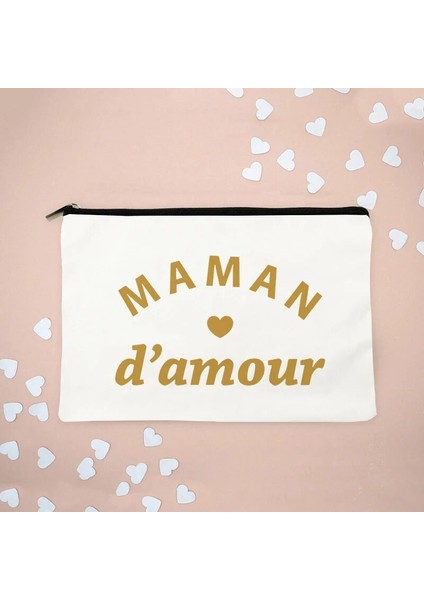 W00538-TBWH-D Stili Maman D'amour Aşk Anne Baskılı Kadın Makyaj Çantası Sonsuza Kadar Sevgi Dolu Anne Pamuk Kılıfı Depolama Organizatör Anne Için Noel Hediyesi (Yurt Dışından)