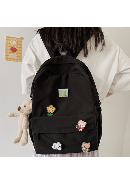 Mavi Stil Ayı Kolye ile Kadın Naylon Sevimli Sırt Çantası Ayı Kadın Öğrenci Kolej Okul Çantası Rozeti Kız Bebek Sırt Çantası Kawaii Kitap Bayanlar Moda Çantalar Trendy (Yurt Dışından) modelleri