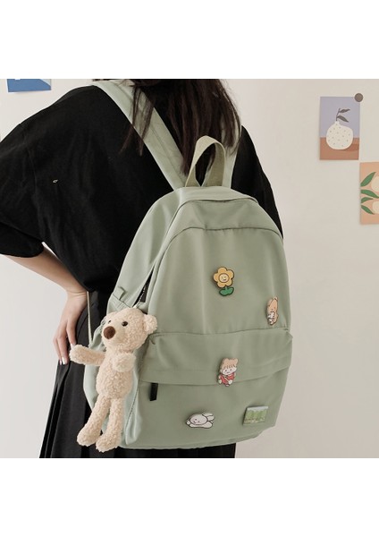 Mavi Stil Ayı Kolye ile Kadın Naylon Sevimli Sırt Çantası Ayı Kadın Öğrenci Kolej Okul Çantası Rozeti Kız Bebek Sırt Çantası Kawaii Kitap Bayanlar Moda Çantalar Trendy (Yurt Dışından) fırsatları