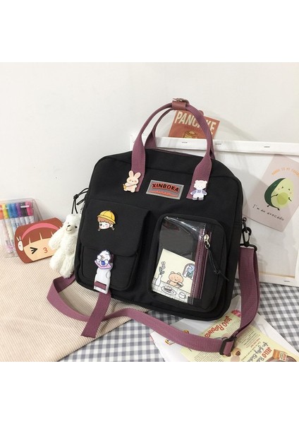 Siyah Stil Sadece-Çanta Wtuq Kore Kawaii Kadınlar Çok Fonksiyonlu Sırt Çantası Kadın Şeffaf Cep Schoolbag Genç Kızlar Için Yeni Seyahat Omuz Çantaları (Yurt Dışından)