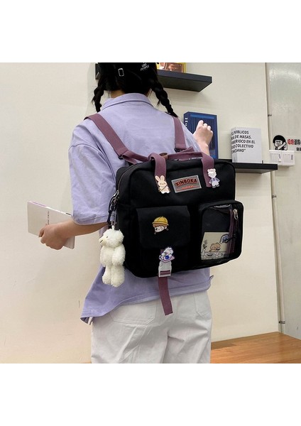 Siyah Stil Sadece-Çanta Wtuq Kore Kawaii Kadınlar Çok Fonksiyonlu Sırt Çantası Kadın Şeffaf Cep Schoolbag Genç Kızlar Için Yeni Seyahat Omuz Çantaları (Yurt Dışından) modelleri