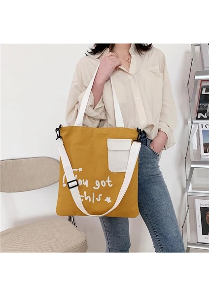 Siyah Stil 35X32X3CM Büyük Kapasiteli Tuval Kadın Çanta Mektup Baskı Hit Renk Omuz Çantası Wome Için Edebi Basit Taşınabilir Crossbody Çanta (Yurt Dışından)