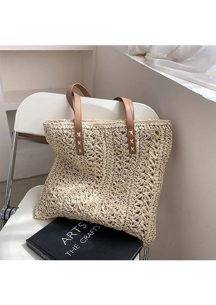 Haki Stili 38X2X40CM Kadın Çanta Hasır Boş Plaj Omuz Kadın Çantaları Moda Yaz Tatili Alışveriş Çantası Kadınlar Için El Dokuma Bez Çantalar (Yurt Dışından) fiyatları