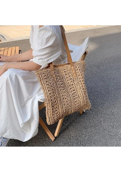 Haki Stili 38X2X40CM Kadın Çanta Hasır Boş Plaj Omuz Kadın Çantaları Moda Yaz Tatili Alışveriş Çantası Kadınlar Için El Dokuma Bez Çantalar (Yurt Dışından) modelleri