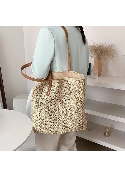 Haki Stili 38X2X40CM Kadın Çanta Hasır Boş Plaj Omuz Kadın Çantaları Moda Yaz Tatili Alışveriş Çantası Kadınlar Için El Dokuma Bez Çantalar (Yurt Dışından) fırsatları
