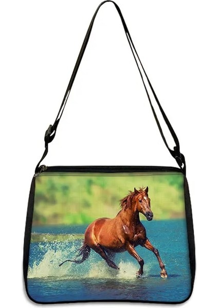 YXBMAC27CW Stili 20CMX24CM Hayvan At Baskı Omuz Çantası Kadın Eğlence Çanta Taşınabilir Kanvas Messenger Çanta Bayanlar Küçük Retro Debriyaj Kadın Çapraz Çanta (Yurt Dışından)