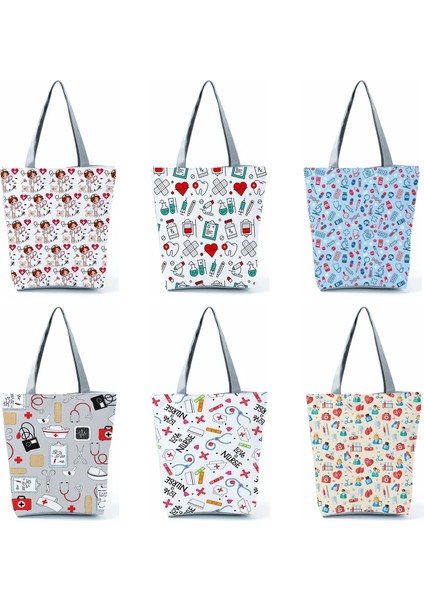 HL2108 Hemşire Çantası Stili Moda Hemşire Desen Omuz Çantaları Tıbbi Kutu Baskı Çanta Kadınlar Için Tüm Maç Taşınabilir Alışveriş Çantası Yüksek Kapasiteli Plaj Çantası (Yurt Dışından)