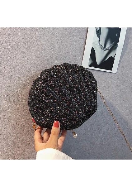 Siyah Stil Moda Zincir Payetli Omuz Çantası Kadınlar Için Pu Deri Çanta Sevimli Kabuk Şekli Çanta Messenger Çanta Bolsa Feminina (Yurt Dışından) fiyatları