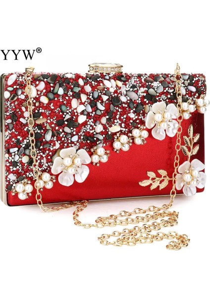 Beyaz Stil Kadın Akşam Çanta Bayanlar Çiçek Düğün Manşonları Kadın Partisi Lüks Debriyaj Çanta Rhinestone Moda Zinciri ile Crossbody Çanta (Yurt Dışından) fırsatları