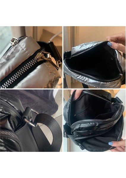 Siyah Stil 24X18X8CM Moda Uzay Ped Pamuk Omuz Çantası Kadınlar Için Kış Naylon Crossbody Çanta Bayan Kapitone Yastıklı Çanta Kadın Kabarık Alışveriş Çantası (Yurt Dışından) fiyatları