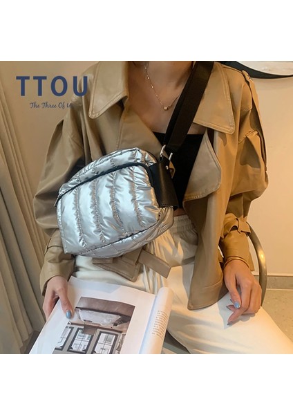 Siyah Stil 24X18X8CM Moda Uzay Ped Pamuk Omuz Çantası Kadınlar Için Kış Naylon Crossbody Çanta Bayan Kapitone Yastıklı Çanta Kadın Kabarık Alışveriş Çantası (Yurt Dışından) fırsatları