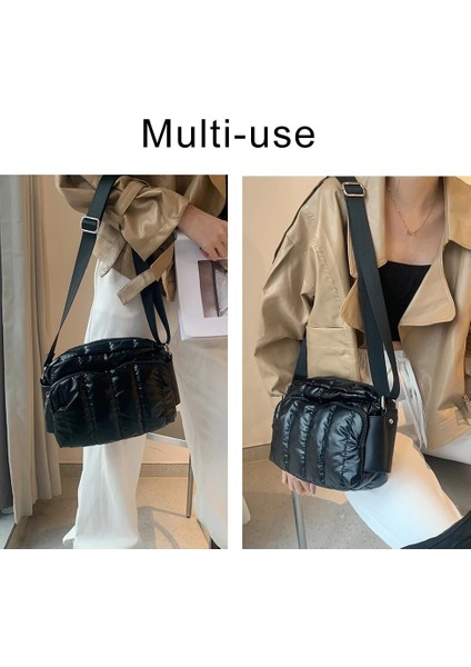 Siyah Stil 24X18X8CM Moda Uzay Ped Pamuk Omuz Çantası Kadınlar Için Kış Naylon Crossbody Çanta Bayan Kapitone Yastıklı Çanta Kadın Kabarık Alışveriş Çantası (Yurt Dışından) indirimleri
