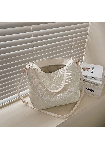 Beyaz Stil 42CMX29CMX13CM Yeni Büyük Kapasiteli Çanta Kış Tüy Aşağı Kadınlar Için Omuz Çantası Beyaz Uzay Ped Pamuklu Bez Çantalar Bayanlar Crossbody Çanta Kesesi (Yurt Dışından)