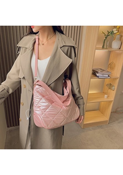 Beyaz Stil 42CMX29CMX13CM Yeni Büyük Kapasiteli Çanta Kış Tüy Aşağı Kadınlar Için Omuz Çantası Beyaz Uzay Ped Pamuklu Bez Çantalar Bayanlar Crossbody Çanta Kesesi (Yurt Dışından) fırsatları