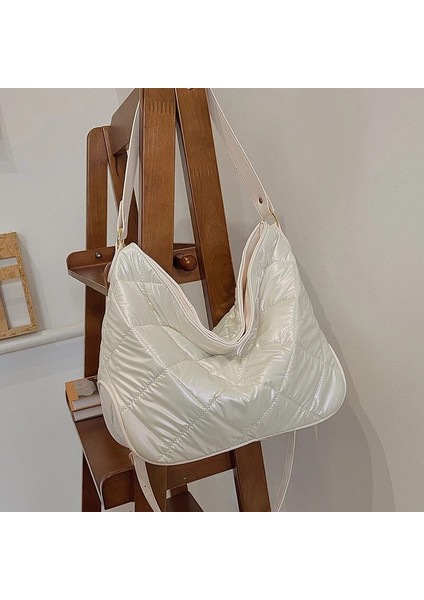 Beyaz Stil 42CMX29CMX13CM Yeni Büyük Kapasiteli Çanta Kış Tüy Aşağı Kadınlar Için Omuz Çantası Beyaz Uzay Ped Pamuklu Bez Çantalar Bayanlar Crossbody Çanta Kesesi (Yurt Dışından) indirimleri