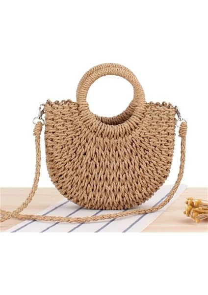 Haki Stili Yogodlns El Yapımı Yarım Yuvarlak Rattan Dokuma Hasır Çanta Yaz Kadın Messenger Crossbody Çanta Kızlar Küçük Plaj Çanta Yeni (Yurt Dışından)