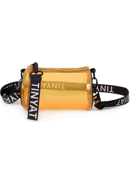 Turuncu Tarzı Abay Rahat Pvc Şeffaf Kadın Tek Omuz Çantası Taşınabilir Mini Jöle Çanta Cep Telefonu Çantası Fermuarlı Silindirik Crossbody Çanta (Yurt Dışından)