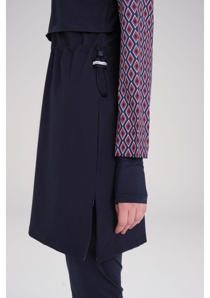 Esila Lacivert Kırmızı Kolu Desenli Jileli Tam Tesettür Mayo Üstü indirimleri