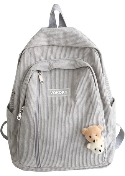Gri Stil Ayı Iğnesi ile Şerit Sevimli Kadife Kadın Sırt Çantası Schoolbag Genç Kız Erkek Için Lüks Harajuku Kadın Moda Çanta Öğrenci Bayan Kitap Paketi (Yurt Dışından)