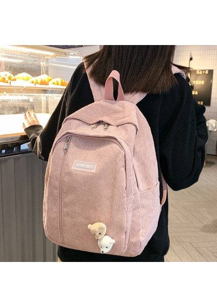 Gri Stil Ayı Iğnesi ile Şerit Sevimli Kadife Kadın Sırt Çantası Schoolbag Genç Kız Erkek Için Lüks Harajuku Kadın Moda Çanta Öğrenci Bayan Kitap Paketi (Yurt Dışından) modelleri