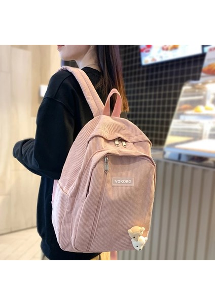 Gri Stil Ayı Iğnesi ile Şerit Sevimli Kadife Kadın Sırt Çantası Schoolbag Genç Kız Erkek Için Lüks Harajuku Kadın Moda Çanta Öğrenci Bayan Kitap Paketi (Yurt Dışından) fırsatları