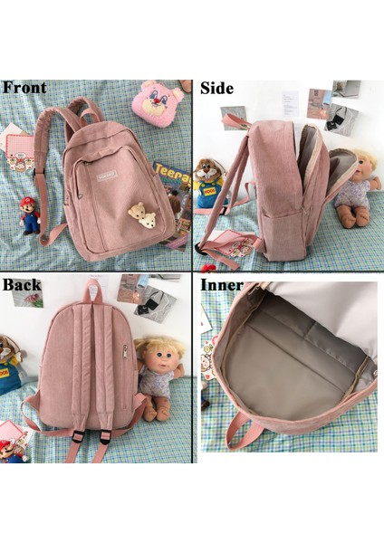 Gri Stil Ayı Iğnesi ile Şerit Sevimli Kadife Kadın Sırt Çantası Schoolbag Genç Kız Erkek Için Lüks Harajuku Kadın Moda Çanta Öğrenci Bayan Kitap Paketi (Yurt Dışından) indirimleri