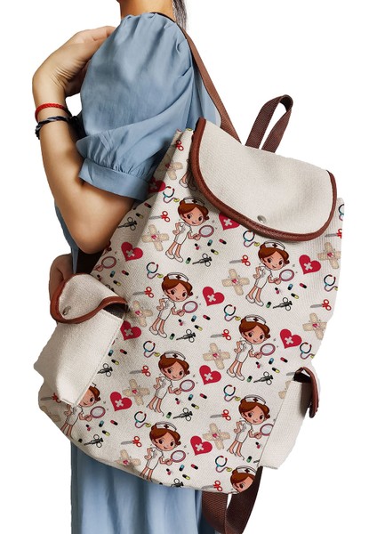 SJ0989 Çanta Stili Hemşire Baskılı Sırt Çantası Karikatür Kız Genç Için Okul Çantası Ipli Sırt Çantası Yüksek Kapasiteli Seyahat Kadın Kitap Çantası (Yurt Dışından) indirimleri