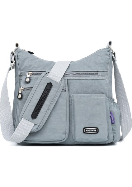 Gümüş Grisi Tarzı Moda Kadın Naylon Omuz Çantaları Çok Fermuarlı Cep Postacı Çantaları Su Geçirmez Crossbody Çanta Üst Saplı Satchel Çanta Tote (Yurt Dışından)