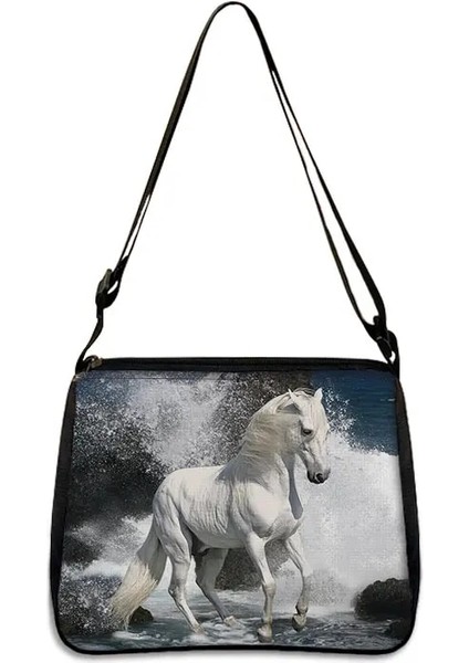 YXBMAC25CW Stili 20CMX24CM Hayvan At Baskı Omuz Çantası Kadın Eğlence Çanta Taşınabilir Kanvas Messenger Çanta Bayanlar Küçük Retro Debriyaj Kadın Çapraz Çanta (Yurt Dışından)