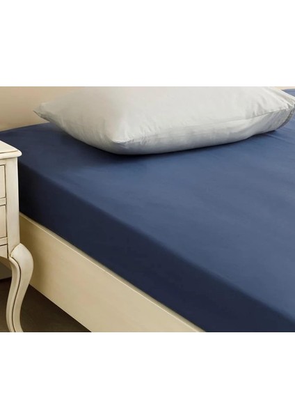 Düz Pamuklu Çift Kişilik Lastikli Çarşaf 160X200 cm Gece Mavisi