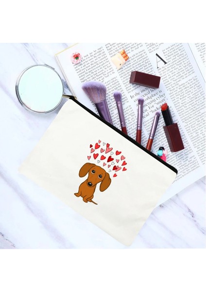 W01265-TBWH-D Stili Dachshund Kanvas Kozmetik Çantası Fermuarlı Tuvalet Çantası Köpek Anne Yaşamı Makyaj Organizatörü Estetik Harajuku Saklama Bezi Çantaları Seviyorum (Yurt Dışından)