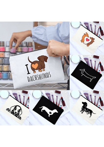 W01265-TBWH-D Stili Dachshund Kanvas Kozmetik Çantası Fermuarlı Tuvalet Çantası Köpek Anne Yaşamı Makyaj Organizatörü Estetik Harajuku Saklama Bezi Çantaları Seviyorum (Yurt Dışından) modelleri