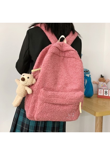 Yeşil Sırt Çantaları Stili Kış Peluş Yeni Sırt Çantası Kadın Rahat Büyük Kapasiteli Omuz Çantası Moda Kız Seyahat Sırt Çantaları Kolej Okul Çantası Sırt Çantası (Yurt Dışından) fiyatları