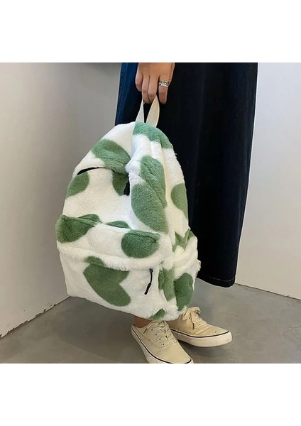 Yeşil Sırt Çantaları Stili Kış Peluş Yeni Sırt Çantası Kadın Rahat Büyük Kapasiteli Omuz Çantası Moda Kız Seyahat Sırt Çantaları Kolej Okul Çantası Sırt Çantası (Yurt Dışından) indirimleri