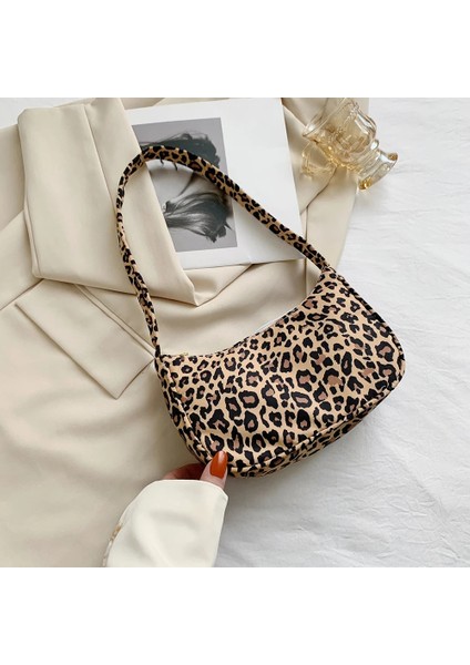 Leopar Tarzı 23CM x 7.5cm x 13CM Naylon Retro Ekose Moda Bayanlar Leopar Baskı Rahat Omuz Koltukaltı Çantaları Kadınlar Için Rend Kız Shopper Kadın Çanta (Yurt Dışından)