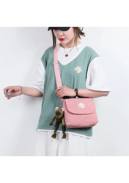 Bej Peluş Tarzı Yok Kadın Şerit Kadife Crossbody Çanta Papatya Nakış Tuval Fermuar Omuz ve Messenger Çanta Telefon Sikke Para Çanta Kızlar Için (Yurt Dışından)
