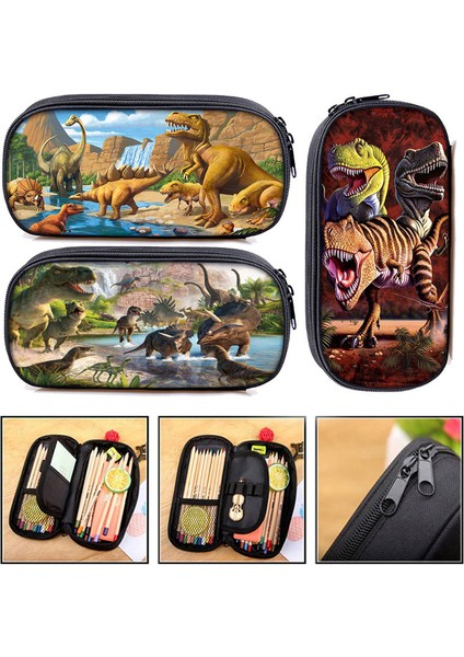 QBBLONG10 Stili Canavar Dinozor Baskı Kozmetik Kutuları Kalem Kutusu Erkek Kız T. Rex Kalem Çantaları Çocuk Okul Çantası Kırtasiye Çantası Hediye (Yurt Dışından)