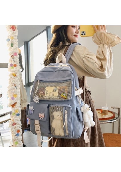 Pembe Stil Kolye ile Julyccıno Yeni Toka Rozeti Kadın Sırt Çantası Şeker Renk Moda Sevimli Schoolbag Omuz Öğrenci Çantası Genç Kız Kolej Sırt Çantası (Yurt Dışından) modelleri