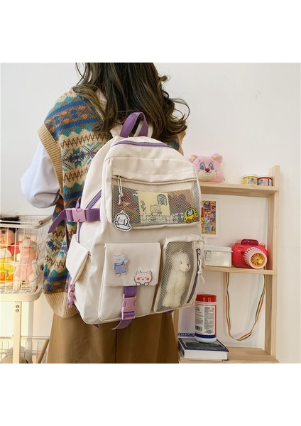 Pembe Stil Kolye ile Julyccıno Yeni Toka Rozeti Kadın Sırt Çantası Şeker Renk Moda Sevimli Schoolbag Omuz Öğrenci Çantası Genç Kız Kolej Sırt Çantası (Yurt Dışından) indirimleri