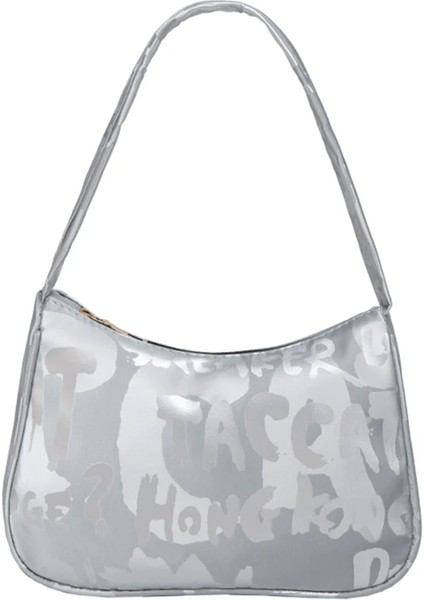 Gri Stil Rahat Naylon Kadın Günlük Küçük Çanta Vintage Mektuplar Baskı Bayanlar Omuz Koltukaltı Çantaları Tote Kadın Basit Omuz Çantaları (Yurt Dışından)