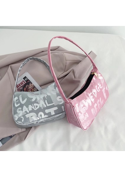 Gri Stil Rahat Naylon Kadın Günlük Küçük Çanta Vintage Mektuplar Baskı Bayanlar Omuz Koltukaltı Çantaları Tote Kadın Basit Omuz Çantaları (Yurt Dışından) fiyatları