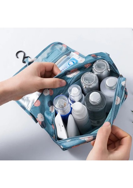 Pembe Tarzı Naylon Seyahat Seti Makyaj Çantası Kadınlar Için Yüksek Kapasiteli Kozmetik Çanta Banyo Tuvalet Çantası Makyaj Organizatör Kılıfı Asılı Neceser (Yurt Dışından) fırsatları