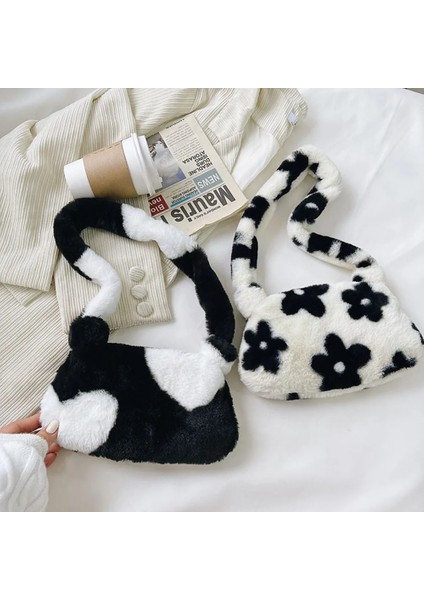 Siyah Bir Stil 25X14X3CM Ins Kadınlar Çiçek Baskı Kalıpçı Çanta Yeni Kış Sıcak Yumuşak Peluş Koltukaltı Çanta Leopar Zebra Inek Baskı Kabarık Bez Çantalar (Yurt Dışından) fiyatları