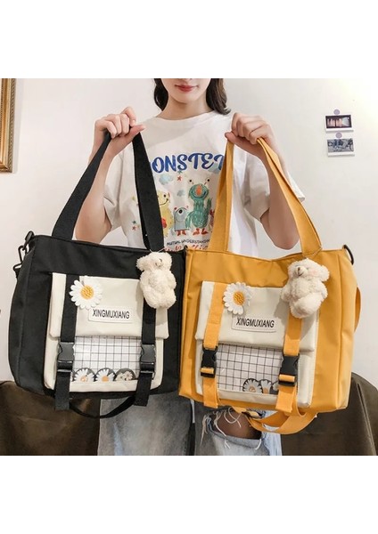Siyah Stil Kadın Omuz Çantası Rahat Tote Büyük Kapasiteli Crossbody Alışveriş Çantası Genç Kızlar Için Sevimli Bookbag Messenger Okul Çantaları (Yurt Dışından) fırsatları