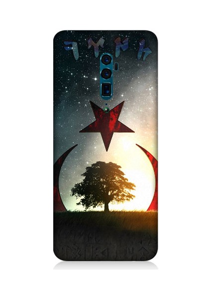 Oppo Reno 10X Zoom Uyumlu Göktürkçe Türk ve Ağaç Bayrak Desenli Silikon Kılıf
