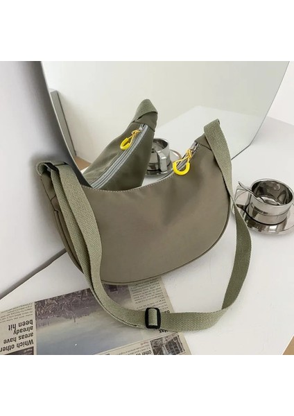 Yeşil Stil 26CM 28CM 6.5cm 2021 Naylon Kumaş Messenger Çanta Kadın Yeni Moda Kore Versiyonu Dumpling Crossbody Çanta Hafif Çanta Koltukaltı Çanta Tek Omuz Çantası (Yurt Dışından)