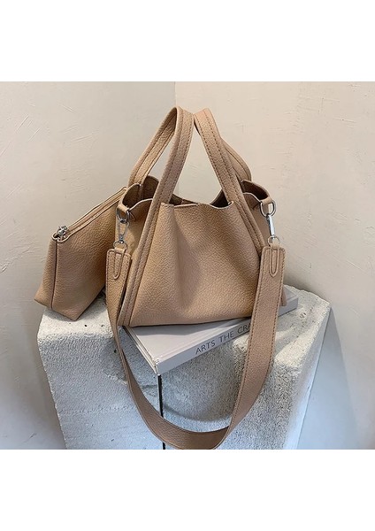 Haki Stili Rahat Yumuşak Pu Deri Çanta Kadınlar Için Crossbody Omuz Çantaları Yeni Küçük Kova Tote Kadın Çantaları Seyahat Alışveriş Çantası Tote (Yurt Dışından)