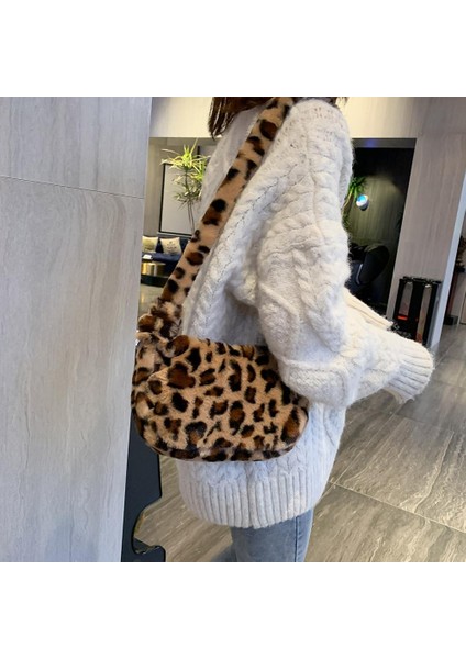Pembe Tarzı Leopar Baskılı Crossbody Çanta Womeoft Peluş Omuz Çantaları Kış Kabarık Çanta Kadın Yumuşak Sıcak Kürk Koltukaltı Çantaları (Yurt Dışından) fiyatları