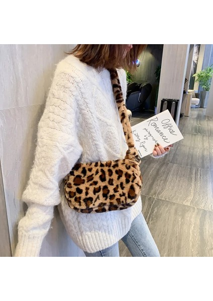 Pembe Tarzı Leopar Baskılı Crossbody Çanta Womeoft Peluş Omuz Çantaları Kış Kabarık Çanta Kadın Yumuşak Sıcak Kürk Koltukaltı Çantaları (Yurt Dışından) modelleri