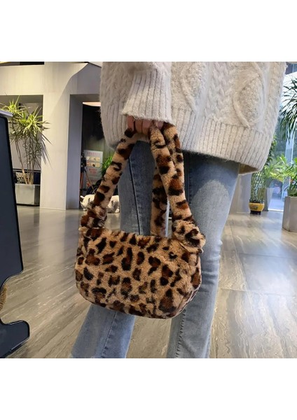 Pembe Tarzı Leopar Baskılı Crossbody Çanta Womeoft Peluş Omuz Çantaları Kış Kabarık Çanta Kadın Yumuşak Sıcak Kürk Koltukaltı Çantaları (Yurt Dışından) fırsatları